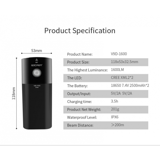 lukturis Gaciron V9D-1600